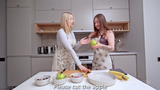 Lesbians are cooking in the kitchen! But BIG HARD COCK in their ass and pussy stopped it... — Lesbian, Lesbian, Kitchen scene by Mylfed