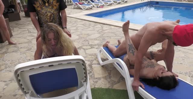 First day Costa Brava, Venom and Holy get fucked right by the pool
