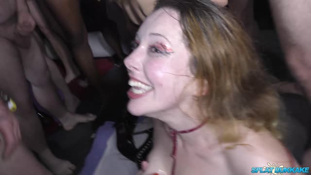 Halloween party bukkake fun with Aloralux, Valen Tina and Pixie Peach — Cumshot & Facial, Bukkake, Halloween scene by Mylfed